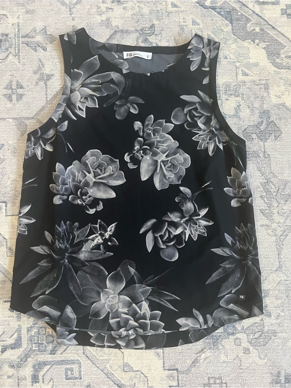 FIG Clothing Black Floral Sleeveless Blouse Top Size M